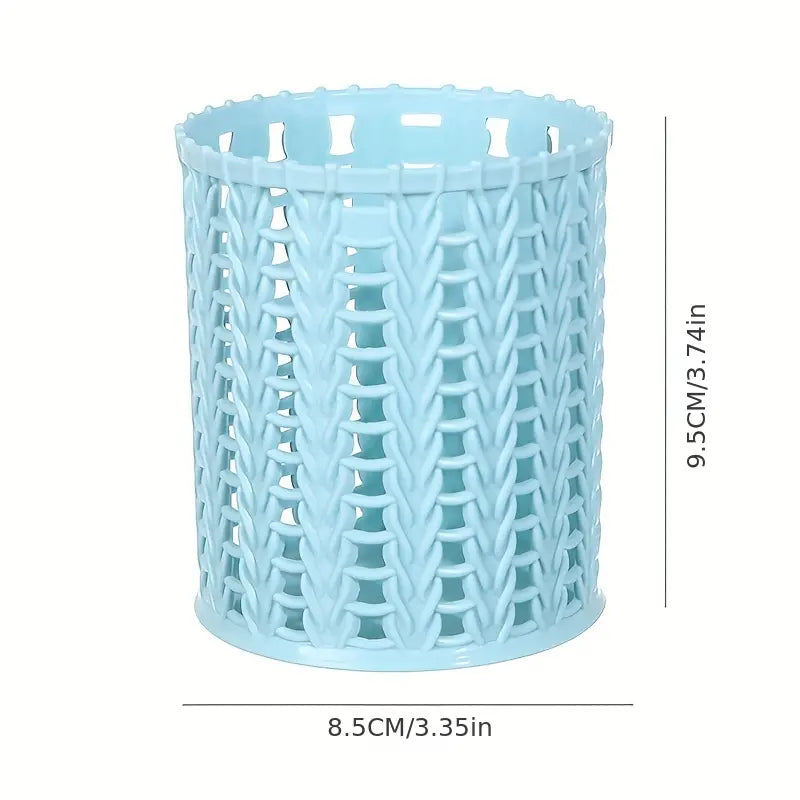 Round Hollow Imitation Rattan Pen Holder for Desk Storage