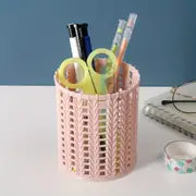 Round Hollow Imitation Rattan Pen Holder for Desk Storage