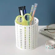 Round Hollow Imitation Rattan Pen Holder for Desk Storage